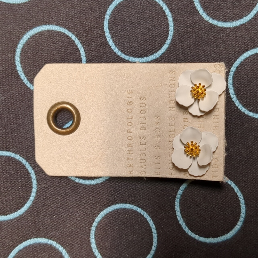 Anthropologie white gold flower enamel earrings NWT